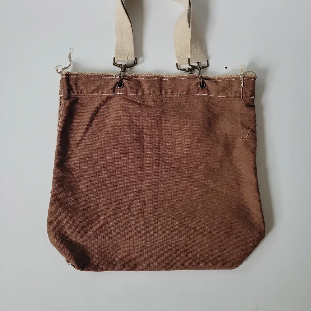 Authentic Pigment Canvas Shopper Tote Brown Seattle Public Market Graphic Vegan - Picture 2 of 15